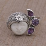 Amethyst cocktail ring, 'Knight's Tale' - Amethyst and Sterling Silver Cocktail Ring from Bali