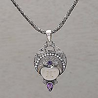 Amethyst and Sterling Silver Pendant Necklace from Bali,'Lunar Queen'