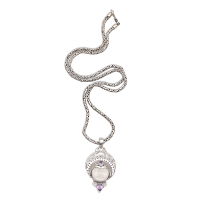 Amethyst pendant necklace, 'Lunar Queen' - Amethyst and Sterling Silver Pendant Necklace from Bali