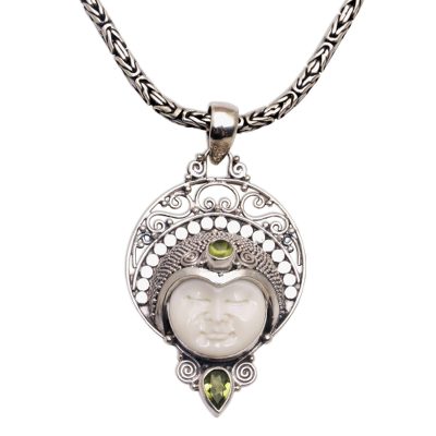 Peridot pendant necklace, 'Lunar Queen' - Peridot and Sterling Silver Pendant Necklace from Bali