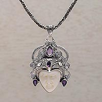 Amethyst pendant necklace, 'Bedugul Prince' - Amethyst and Sterling Silver Pendant Necklace from Bali