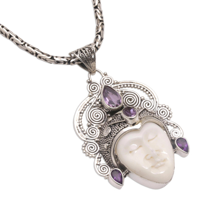 Amethyst pendant necklace, 'Bedugul Prince' - Amethyst and Sterling Silver Pendant Necklace from Bali
