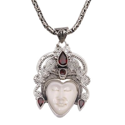 Garnet pendant necklace, 'Bedugul Prince' - Garnet and Sterling Silver Pendant Necklace from Bali