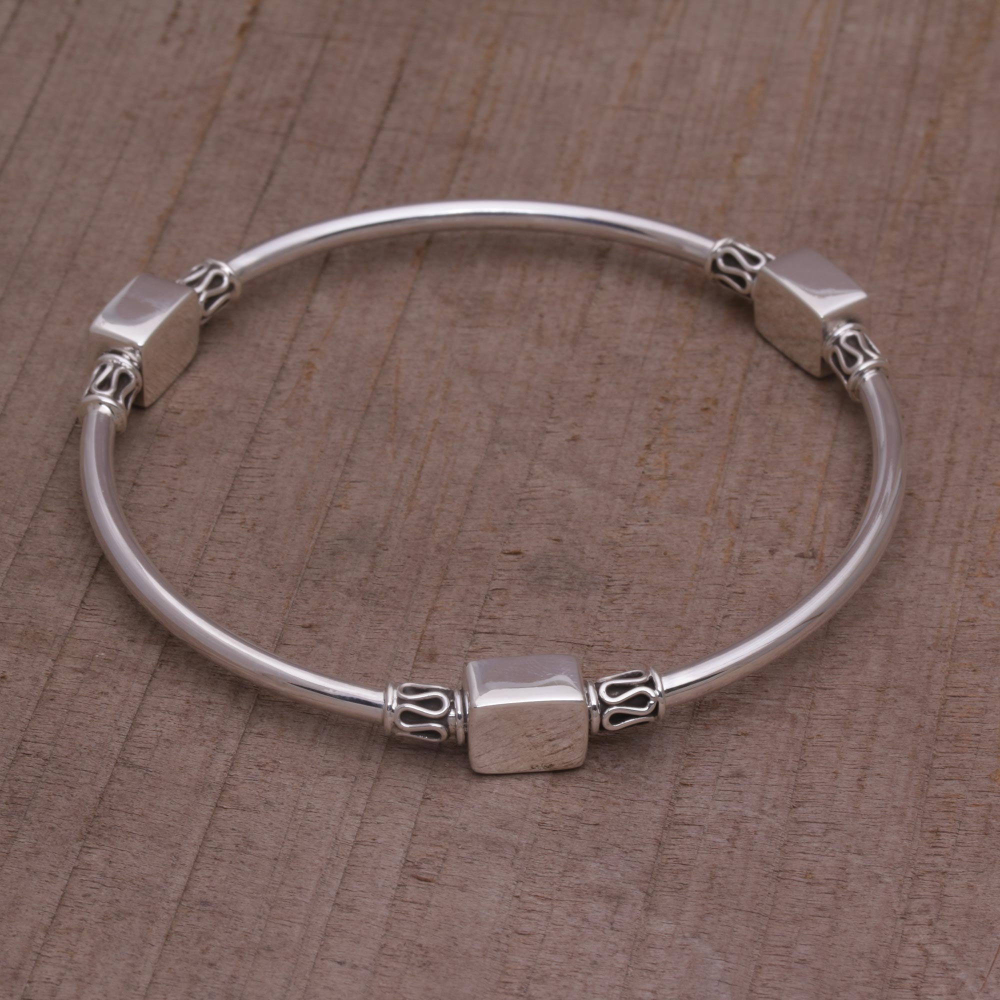 square silver bangle bracelet