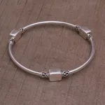 Sterling silver bangle bracelet, 'Square Reflection' - Sterling Silver Square Shape Bangle Bracelet from Bali
