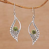 Peridot dangle earrings, 'Jungle Dew' - Peridot and Sterling Silver Dangle Earrings from Indonesia
