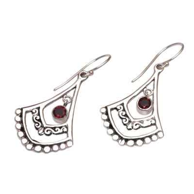 Garnet dangle earrings, 'Crimson Fanfare' - Garnet and Sterling Silver Dangle Earrings from Indonesia
