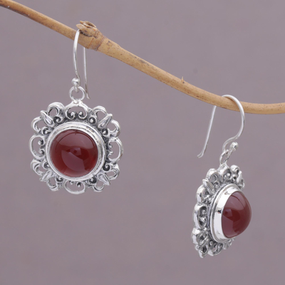 Carnelian dangle earrings, 'Jewel of Bali' - Carnelian and Sterling Silver Dangle Earrings from Indonesia