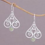 Peridot dangle earrings, 'Heart of Bali' - Peridot and Sterling Silver Heart Shaped Dangle Earrings