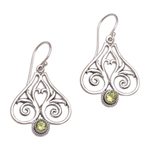 Peridot dangle earrings, 'Heart of Bali' - Peridot and Sterling Silver Heart Shaped Dangle Earrings