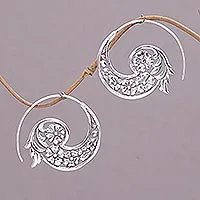 Sterling silver half-hoop earrings, 'Dazzling Flourish'