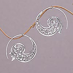 Handmade Sterling Silver Half Hoop Earrings from Indonesia, 'Dazzling Flourish'
