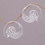 Sterling silver half-hoop earrings, 'Dazzling Flourish' - Handmade Sterling Silver Half Hoop Earrings from Indonesia