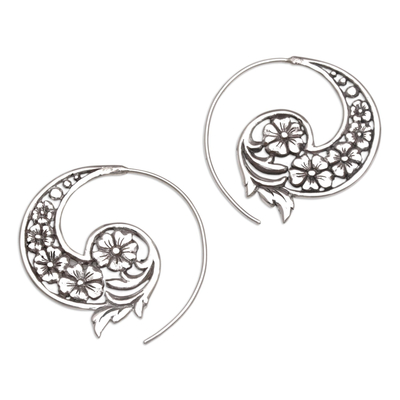 Sterling silver half-hoop earrings, 'Dazzling Flourish' - Handmade Sterling Silver Half Hoop Earrings from Indonesia