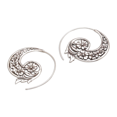 Sterling silver half-hoop earrings, 'Dazzling Flourish' - Handmade Sterling Silver Half Hoop Earrings from Indonesia
