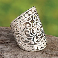 Sterling silver band ring, 'Memory of Bali' - Handmade Sterling Silver Wide Band Ring from Indonesia