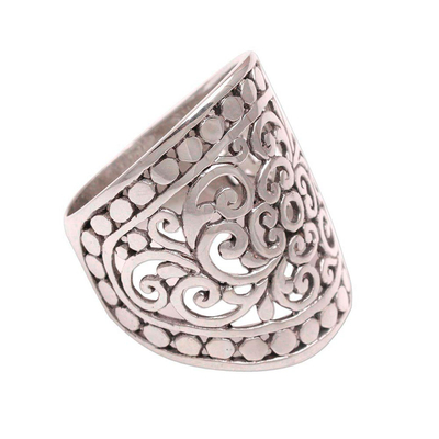 Sterling silver band ring, 'Memories of Bali' - Handmade Sterling Silver Wide Band Ring from Indonesia
