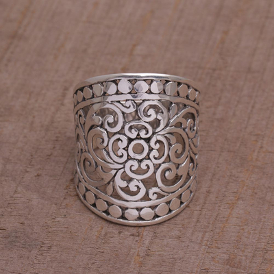 Sterling silver band ring, 'Memories of Bali' - Handmade Sterling Silver Wide Band Ring from Indonesia