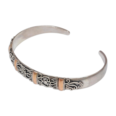 Gold accent sterling silver cuff bracelet, 'Merajan Mystique' - 18k Gold Accent Sterling Silver Cuff Bracelet from Bali