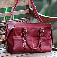 Leather shoulder bag, 'Maroon Passion' - Handcrafted Leather Shoulder Bag in Maroon from Bali
