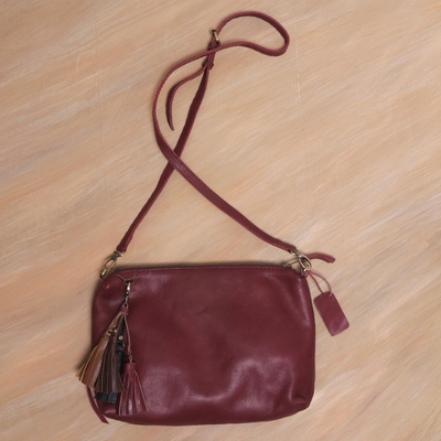 Leather sling, 'Supple Maroon' - Handcrafted Leather Sling in Maroon from Indonesia
