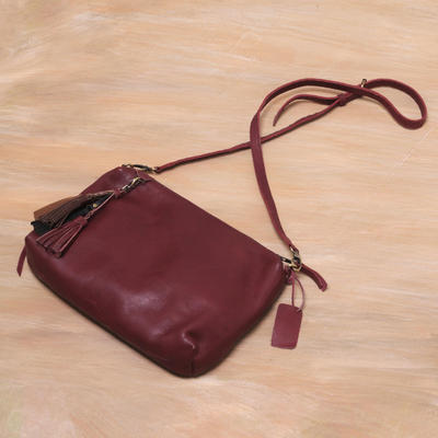 Leather sling, 'Supple Maroon' - Handcrafted Leather Sling in Maroon from Indonesia