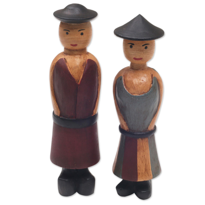 Holzfiguren, (Paar) - Handgeschnitzte Holzfiguren eines Bauernpaares aus Bali