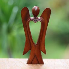 Hand Carved Wood Figurine of an Angel with Heart Feature, “Heart of an Angel””