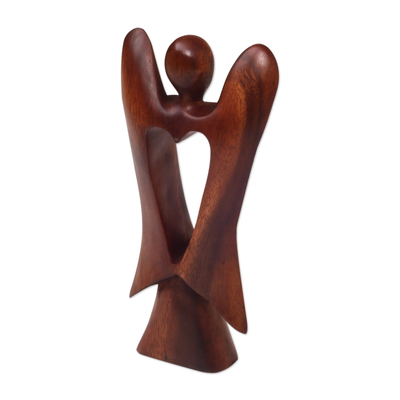 estatuilla de madera - Figura de madera tallada a mano de un ángel con función de corazón