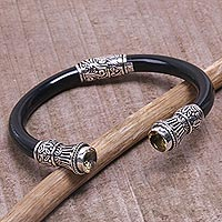 Citrine cuff bracelet, 'Fern Temple' - Citrine and Sterling Silver Cuff Bracelet from Bali