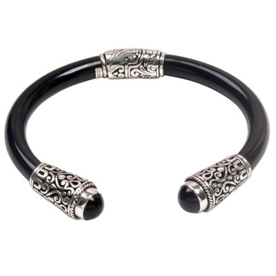 Onyx and Sterling Silver Cuff Bracelet from Bali