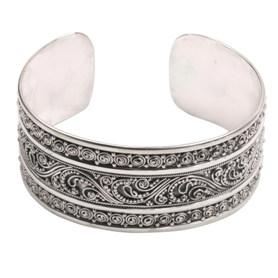 Fair Trade Sterling Silver Wide Paisley Filigree Cuff Bracelet