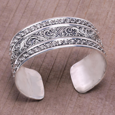 Sterling silver cuff bracelet, 'Dotted Temple' - Dot Motif Sterling Silver Cuff Bracelet from Bali