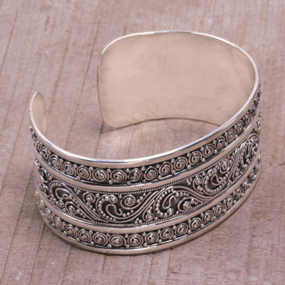 Sterling silver cuff bracelet, 'Dotted Temple' - Dot Motif Sterling Silver Cuff Bracelet from Bali