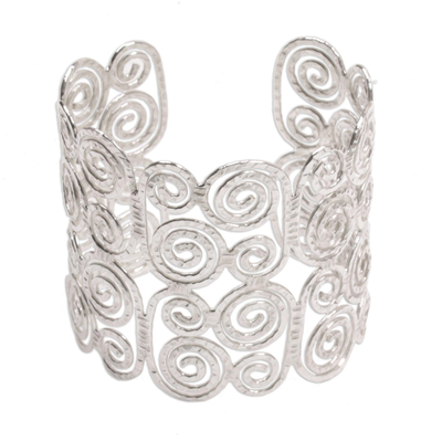 Spiral Motif Sterling Silver Cuff Bracelet from Bali - Swirling Lattice ...