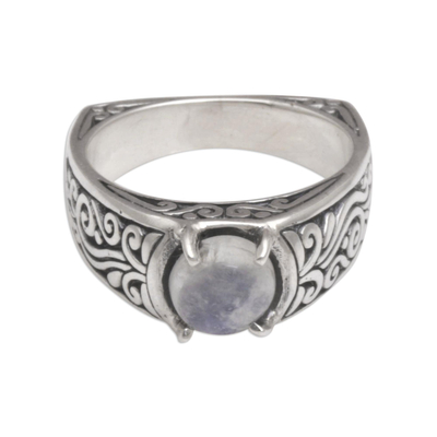 Moonstone single stone ring, 'Uluwatu Temple' - Moonstone and Sterling Silver Ring from Bali