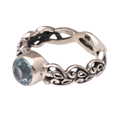 Blue topaz single-stone ring, 'Temple Creeper' - Blue Topaz and Sterling Silver Single-Stone Ring from Bali
