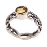 Citrine single-stone ring, 'Temple Creeper' - Citrine and Sterling Silver Single-Stone Ring from Bali