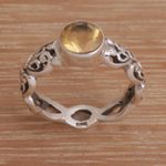 Citrine single-stone ring, 'Temple Creeper' - Citrine and Sterling Silver Single-Stone Ring from Bali