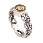 Citrine single-stone ring, 'Temple Creeper' - Citrine and Sterling Silver Single-Stone Ring from Bali