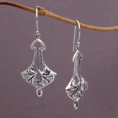 Sterling silver dangle earrings, 'Arrow Petals' - Handcrafted Sterling Silver Dangle Earrings from Bali