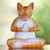 Wood statuette, 'Meditating Kitty in Orange' - Wood Meditating Cat Statuette in Orange and White from Bali (image 2) thumbail