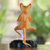 Wood statuette, 'Yoga Kitty in Orange' - Meditating Wood Cat Statuette in Orange and White from Bali
