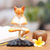 Wood statuette, 'Yoga Kitty in Orange' - Meditating Wood Cat Statuette in Orange and White from Bali