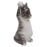 Wood sculpture, 'Skyward Paws' - Whimsical Wood Cat Sculpture in Grey and White from Bali
