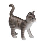 Wood sculpture, 'Curious Kitten' - Standing Wood Cat Sculpture in Grey and White from Bali