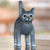 Wood figurine, 'Curious Cat' - Standing Wood Kitten Figurine in Grey and White from Bali