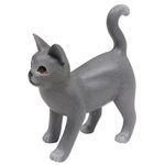 Wood figurine, 'Curious Cat' - Standing Wood Kitten Figurine in Grey and White from Bali