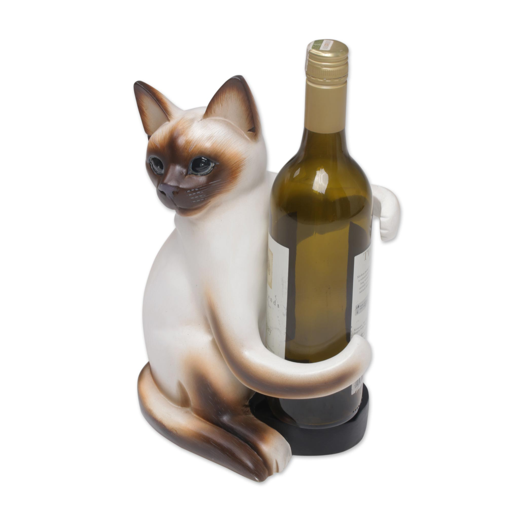 Handcrafted Wood Siamese Cat Wine Holder from Bali - Siamese Cat Hug ...