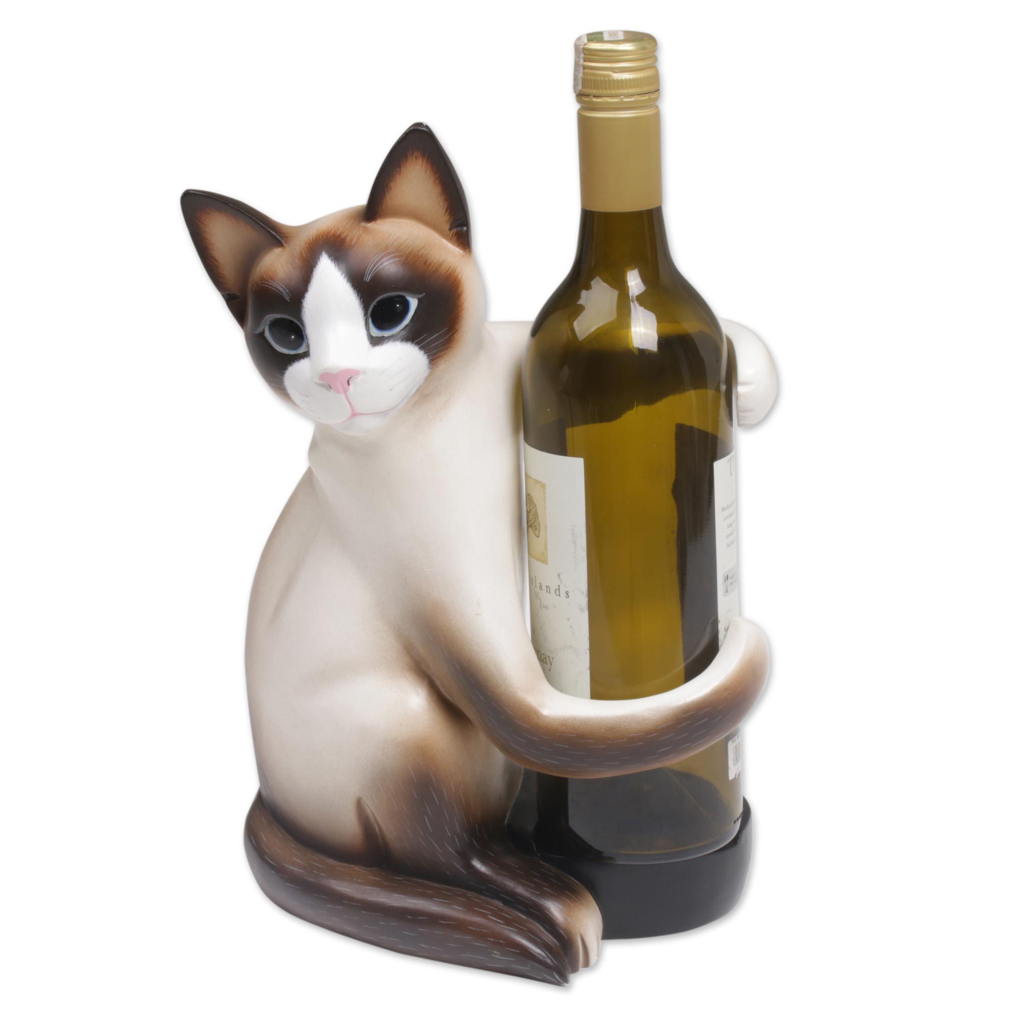 UNICEF Market Artisan Handcrafted Wood Cat Wine Holder from Bali